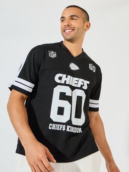 Styli - Men Black Nfl Chiefs Mesh Oversized V-Neck Jersey T-Shirt