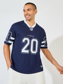 Styli - Men Navy Blue Nfl Chicago Bears Mesh Oversized V-Neck Jersey T-Shirt