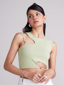MIXT by Nykaa Fashion - Green Solid Sleeveless Crop Tank Top