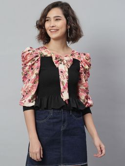 KASSUALLY - Black Floral Polyester Top