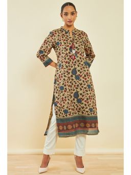 Soch - Women Beige Linen Printed Kurta