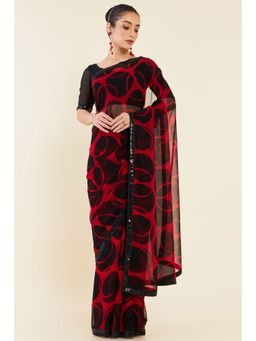 Soch - Women Navy Blue Georgette Embellished/Sequined Saree with Unstitched Blouse