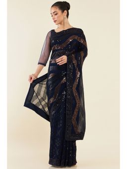 Soch - Women Red Georgette Printed Saree with Unstitched Blouse