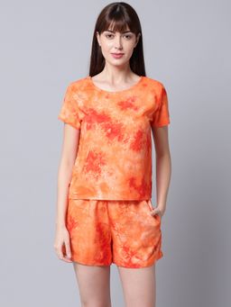 AOBA - Womens Orange Tie & Dye Night Suit (Set of 2)