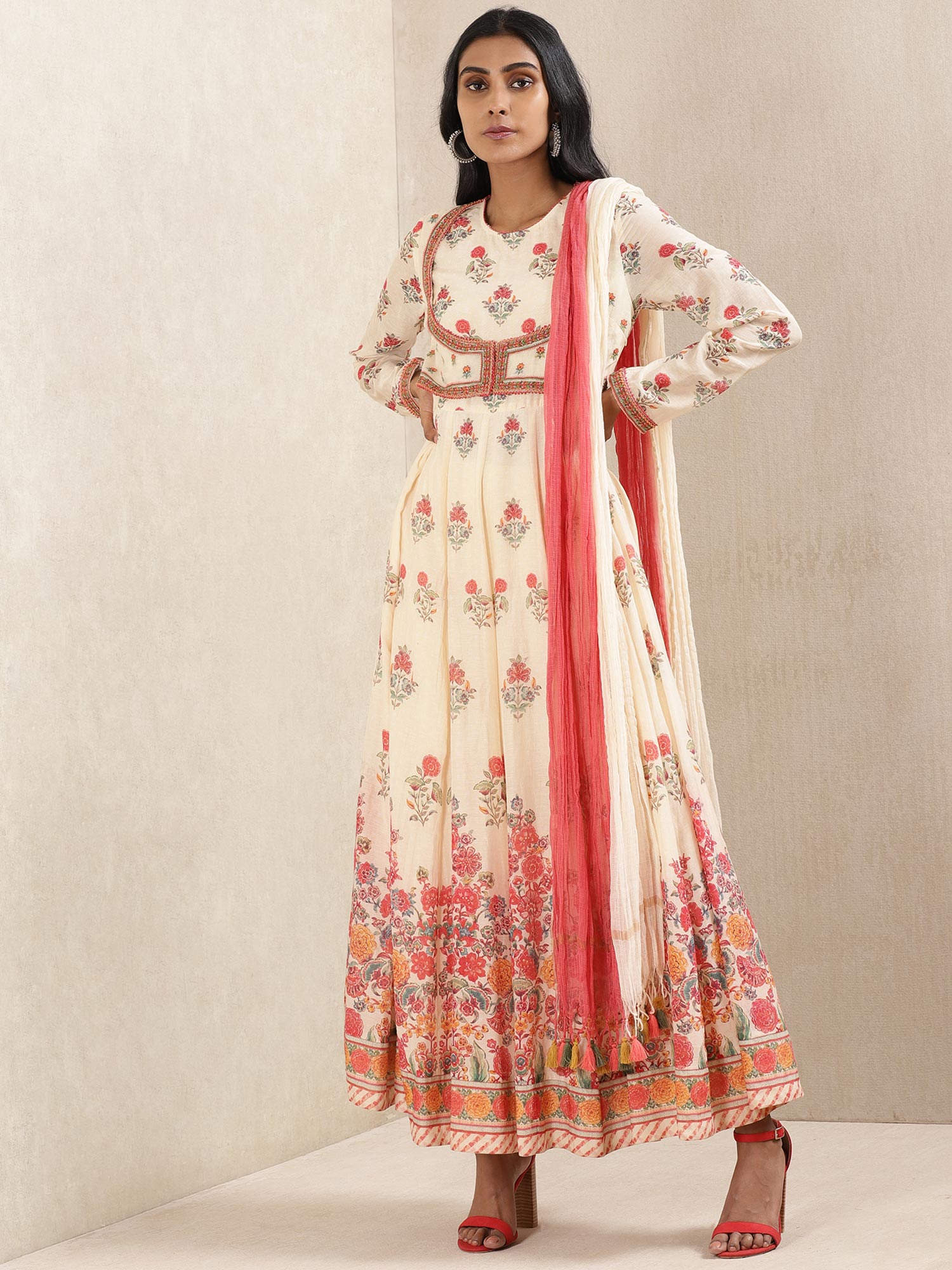 Buy Ritu Kumar Ecru Floral Print Kurta 