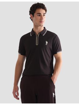 U.S. POLO ASSN. - Brown Active Sports Men's Solid Stripe Detail Slim Fit Active Polo T-Shirt