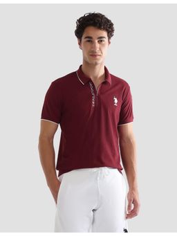 U.S. POLO ASSN. - Red Active Sports Men's Solid Slim Fit Active Polo T-Shirt