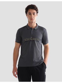 U.S. POLO ASSN. - Grey Active Sports Men's Brand Embossed Slim Fit Active Polo T-Shirt