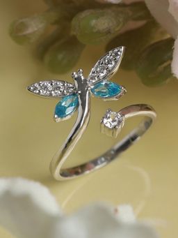 CLARA - 925 Silver Rhodium Plated Swiss Zirconia Butterfly Open Size Adjustable Ring For Women & Girls