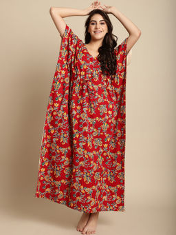 Secret Wish - Red & Yellow Batik Print Floral Cotton Kaftan