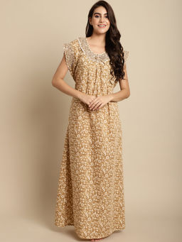 Secret Wish - Beige Floral Cotton Nighty