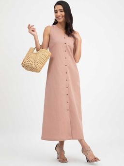 FABLE STREET - Linen Button Down Dress - Dusty Pink