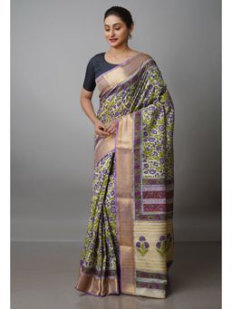 Unnati Silks - Beige Pure Handloom Bengal Tusshar Silk Saree with Unstitched Blouse