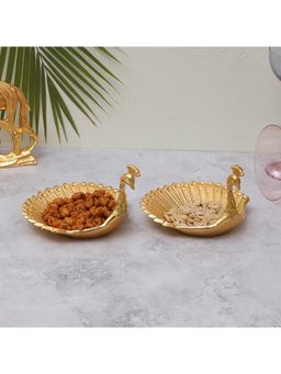 Amaya Decors - Peacock Aluminium Platter (Pack of 2)
