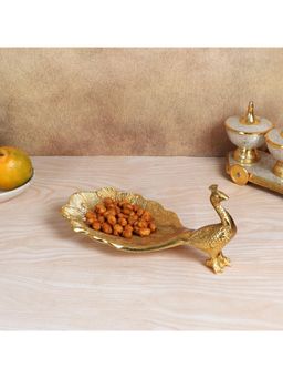 Amaya Decors - Peacock Aluminium Gold Small Gifting Platter