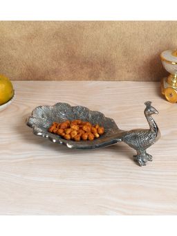 Amaya Decors - Peacock Aluminium Silver Small Gifting Platter