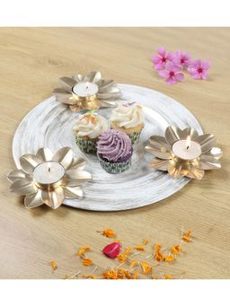 Amaya Decors - White & Gold Platter With Tealight Holder