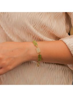 IHA FINE JEWELLERY - Emerald Leaf And Cz Cluster Bracelet In 18K Gold-Plated 925 Silver