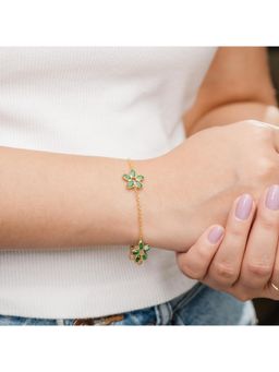 IHA FINE JEWELLERY - Botanical Gardens Triple-Flower Emerald 18Kt Gold Plated Sterling Silver Bracelet