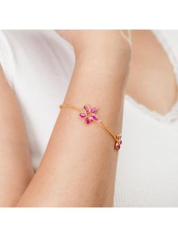 IHA FINE JEWELLERY - The Rose Gardens Triple-Flower Ruby 18Kt Gold Plated Sterling Silver Bracelet