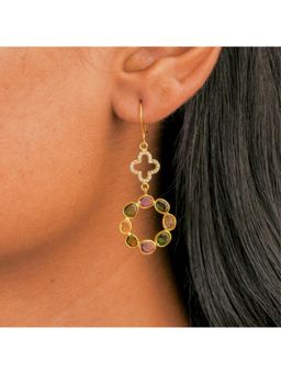 IHA FINE JEWELLERY - Multicolour Tourmaline Clover Drop Earrings With Cz In 18K Gold-Plated 925 Silver