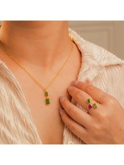 IHA FINE JEWELLERY - Dual Emerald Pendant Necklace In 18K Gold-Plated 925 Silver