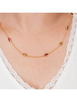 IHA FINE JEWELLERY - Tourmaline Spectrum Necklace - Pink Rubellite 18Kt Gold Plated Sterling Silver