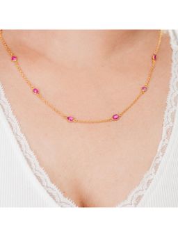 IHA FINE JEWELLERY - The Ruby Trilogy Necklace - Purplish Red 18Kt Gold Plated Sterling Silver