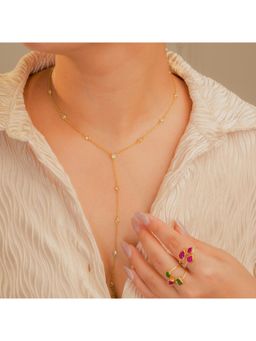 IHA FINE JEWELLERY - Minimal Y Chain Necklace With Cz Accents In 18K Gold-Plated 925 Silver