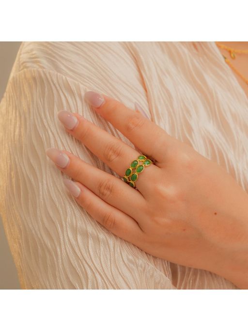 IHA FINE JEWELLERY Oval Emerald Band Ring In 18K Gold-Plated 925 Silver
