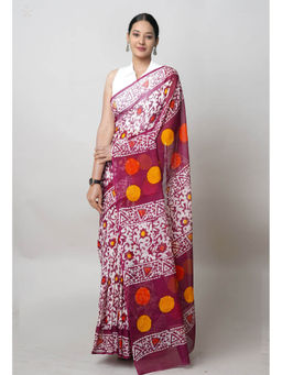 Unnati Silks - Pink Pure Batik Printed Kota Saree with Unstitched Blouse