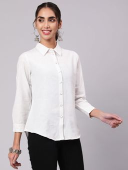 Jaipur Kurti - White Self Design Cotton Shirt