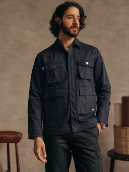 Andamen - Men Navy Blue Pocket Detail Cotton Regular Fit Shacket