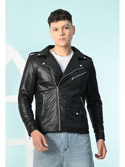 TBOJ - Men Notched Lapel Collar Solid Casual Biker Jacket