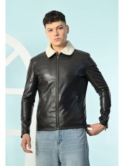 TBOJ - Men Collar Neck Solid Casual Biker Brown Jacket