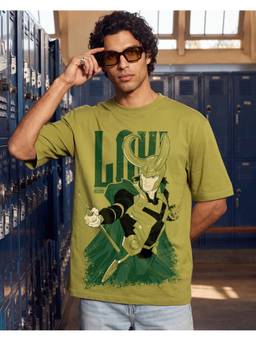 Bewakoof - Marvel Men's Green Loki Graphic Printed Oversized T-Shirt