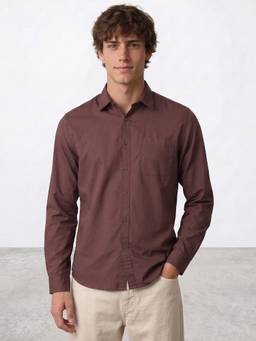 R&B - Men Mauve Solid Long Sleeves Regular Fit Shirt