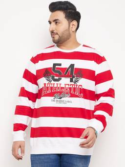 Club York - Plus Size Striped Cotton Red Sweatshirt