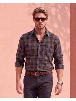 Reid & Taylor - Men Pure Cotton Slim Fit Formal Brown Shirt