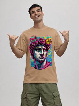 HAZUKU - Pop Art Classic Pop-Bam Beige Graphic Oversized T-Shirt
