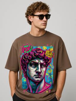 HAZUKU - Pop Art Classic Pop-Bam Brown Graphic Oversized T-Shirt