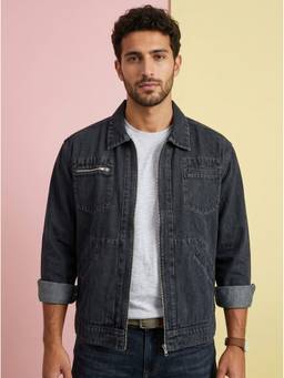 Voxati - Grey Men's Regular Fit Washed Full Sleeve Denim Jacket