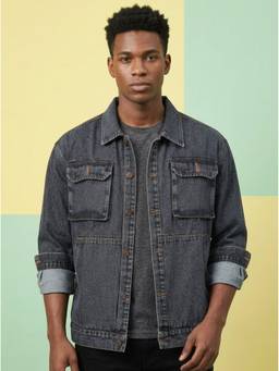 Voxati - Grey Men's Regular Fit Washed Full Sleeve Denim Jacket