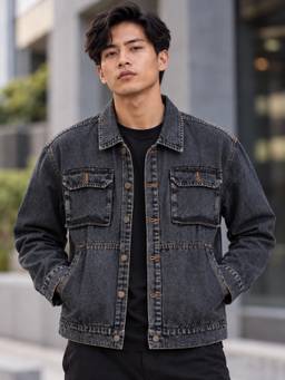 Voxati - Grey Men's Regular Fit Washed Full Sleeve Denim Jacket