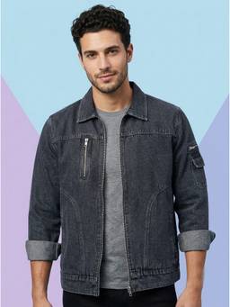 Voxati - Grey Men's Regular Fit Washed Full Sleeve Denim Jacket