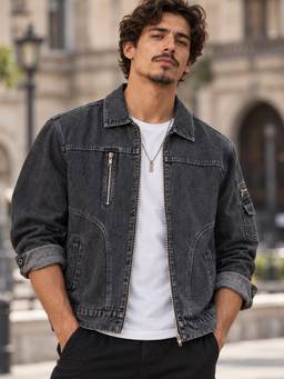 Voxati - Grey Men's Regular Fit Washed Full Sleeve Denim Jacket