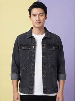 Voxati - Grey Men's Regular Fit Washed Full Sleeve Denim Jacket