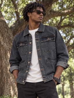 Voxati - Grey Men's Regular Fit Washed Full Sleeve Denim Jacket