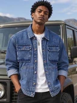 Voxati - Blue Men's Regular Fit Washed Full Sleeve Denim Jacket
