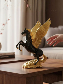 Smokey Cocktail - Black Heavenly Horse Golden Wings Decor Sculpture
